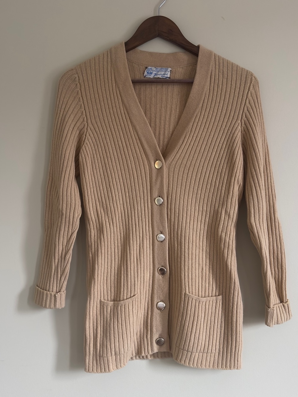 100% Scottish Cashmere Vintage Camel Brown Cardigan